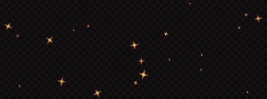 Starlight konfeti arka plan şablonu. Karanlık şeffaf arkaplan üzerinde ışıltılı iz sürme efektleri olan altın yıldızların taşıyıcısı, şenlikli parti atmosferini ve göksel sihir kavramını sembolize ediyor.