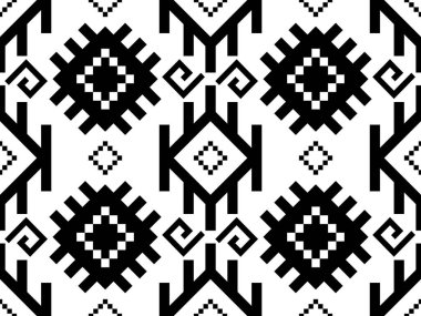 Cesur şekiller, elmaslar ve keskin doğrusal elementler içeren kabile motiflerinden esinlenilmiş kusursuz siyah ve beyaz geometrik desen. Tekstil, duvar kağıtları, ambalaj, arkaplan ve grafik tasarım projeleri için modern ve çarpıcı bir tasarım ideal.