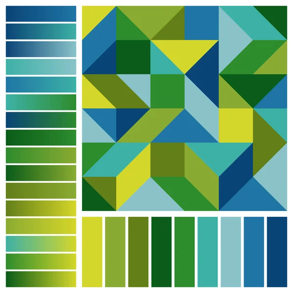 Geometrik Kompozisyon Mavi Yeşil Sarı Renk Örnekleri Gradyanlarıyla Eşsiz Uyumlu — Stok Vektör