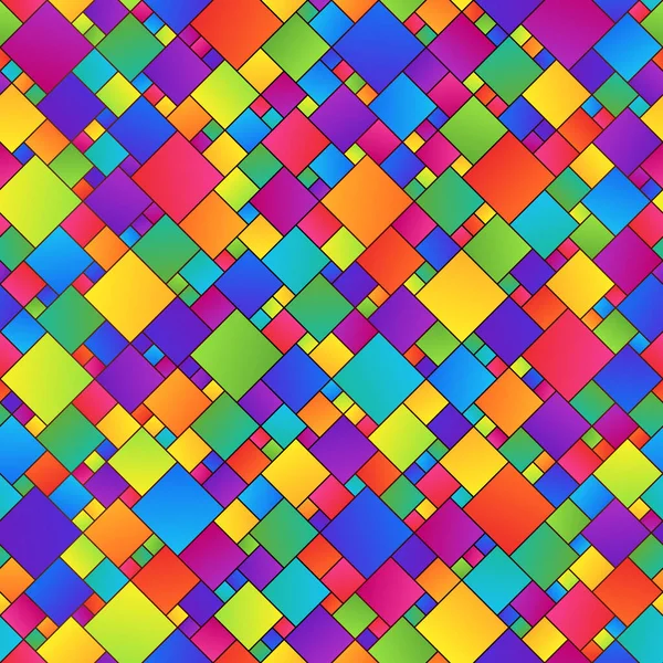 明るいカラフルな抽象幾何学的なシームレスなパターンの正方形の異なるサイズ グラフィカルな子供たち概要と色の菱形の継続的な背景 — ストックベクタ