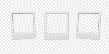 Saydam arkaplanda gerçekçi gölgesi olan PNG beyaz anlık fotoğraf çerçevesi tasviri seti