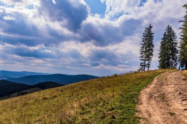 beautiful landscape with a mountain road in the mountains, ukraine, carpathians, ukraine, a summer day in the mountains