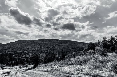 Dağların siyah beyaz fotoğrafı