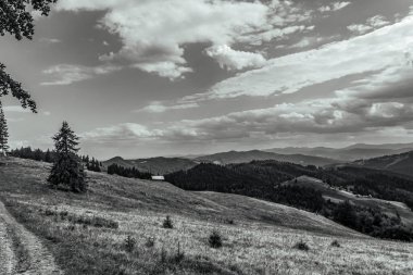 Siyah beyaz güzel dağ manzarası.
