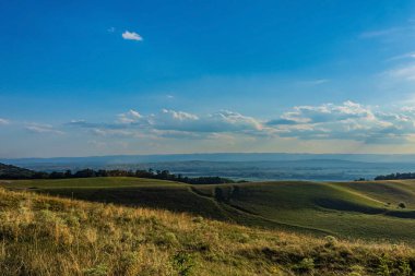 summer landscape with green fields in the mountains.