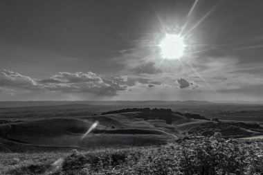 black and white sunset in the italian countryside