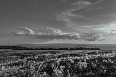 Dağların siyah beyaz fotoğrafı