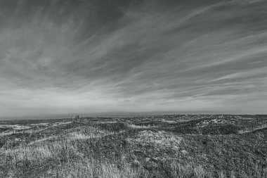 Güzel bir manzaranın siyah beyaz fotoğrafı
