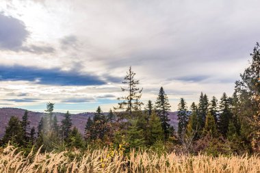 Dağları ve mavi gökyüzü olan güzel bir manzara.