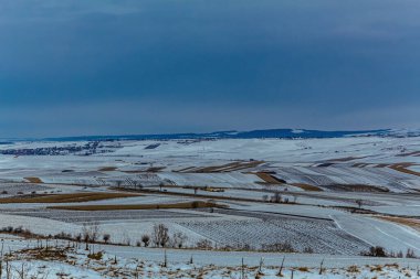 Karla kaplı ağaçlarla kaplı güzel kış manzarası