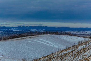 Karpatların karla kaplı dağlarının manzarası.