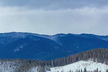 Kışın karlı dağ manzarası
