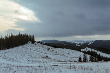 Kış manzarası karla kaplı tepeler