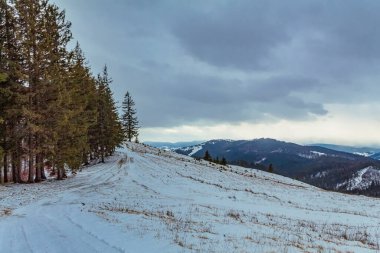 Dağlarda kış yolu.