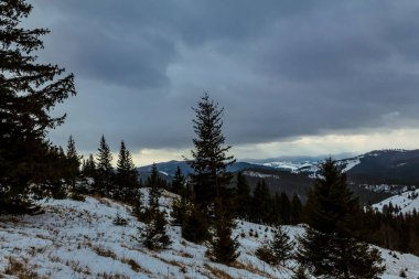 Kışın karla kaplı dağlar