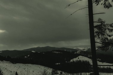 beautiful winter landscape with snow covered trees and mountains