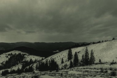 Dağların siyah beyaz fotoğrafı