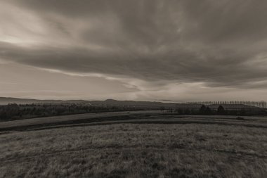 Güzel bir manzaranın güzel bir görüntüsü, tarlası ve bulutlu gökyüzü.