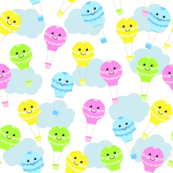 Бесшовный фон детской душевой иллюстрации с милыми воздушными шарами и облаками, подходящими для обоев, лома бумаги и открытки — стоковый вектор