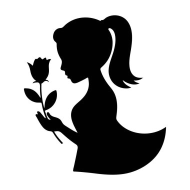 Young girl holding a single rose in silhouette style
