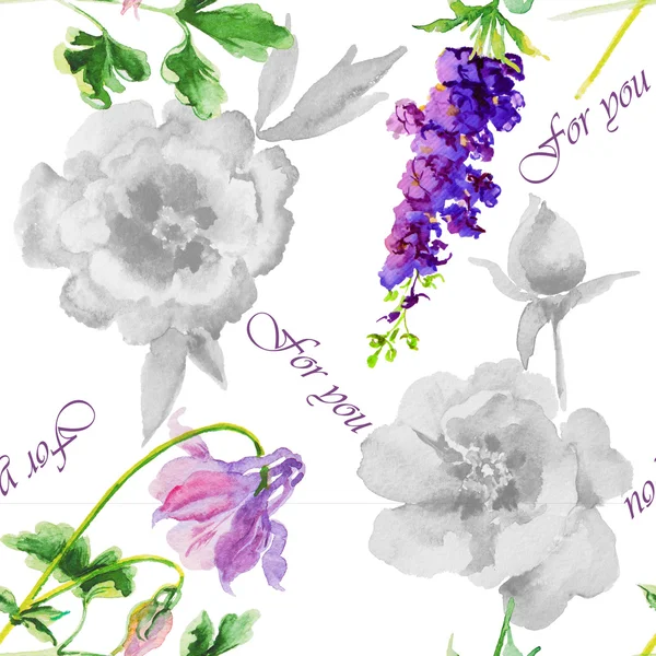 Watercolor flowers peonies. Handmade greeting cards. — Stock Photo, Image