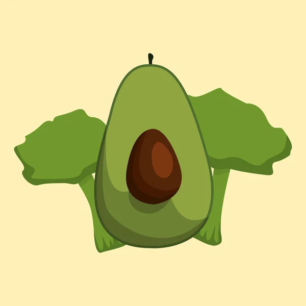 Icona di avocado e broccoli. Prodotto biologico disegno vettoriale illustrazione isolato — Vettoriale Stock