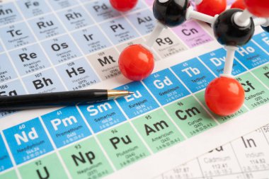 Periyodik tablo arka planında moleküller kimyasal.