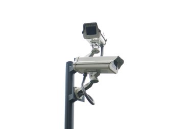 Beyaz arka plan ile kutup izole çift cctv
