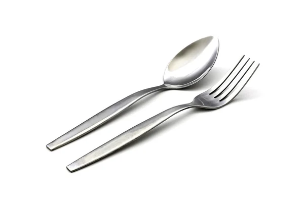 Tenedor y cuchara aislados sobre fondo blanco — Foto de Stock
