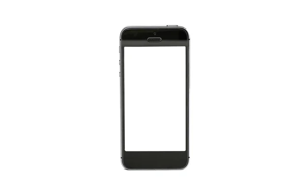 Beyaz arka plan üzerinde izole beyaz ekran ile siyah cep telefonu
