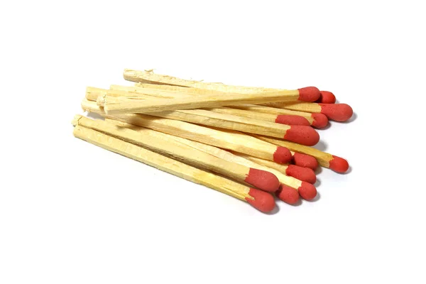 Fechar o grupo vermelho match stick isolado em um fundo branco — Fotografia de Stock