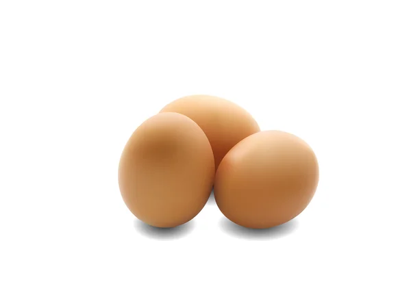 Realistyczne trzy brązowe jaja z cienia na białym tle, wektor — Wektor stockowy