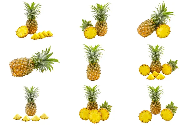 Ananas Meyve dilimleri kırpma yolu ile beyaz arka plan üzerinde izole kümesi