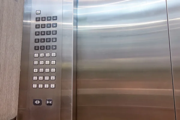 Detail of lift or elevator key pad, elevator buttons panal — стоковое фото