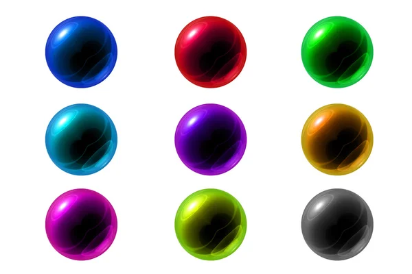 Geïsoleerde reeks van kleurrijke glazen bal met reflectie in verschillende kleur op witte achtergrond — Stockfoto