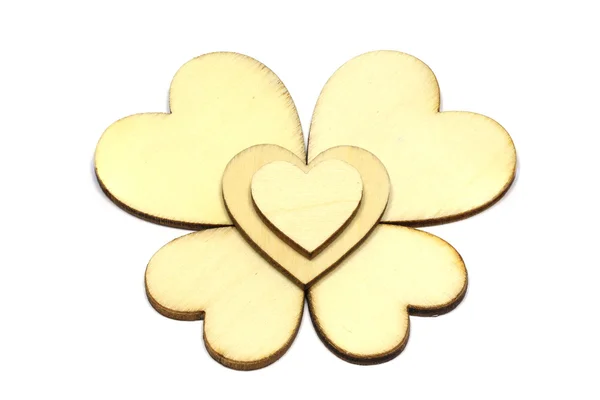 Conjunto de forma de coração de madeira isolado no fundo branco. símbolo de amor simples — Fotografia de Stock