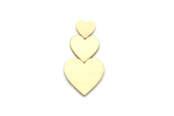 Set of wooden heart shape isolated on white background. Love symbol simple — Stock Photo, Image