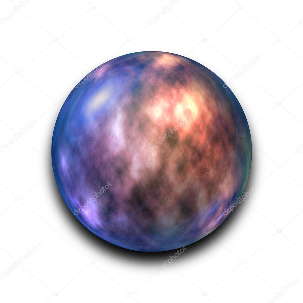 Isolated abstract nebula and galaxy in the glass ball on white background with clipping path