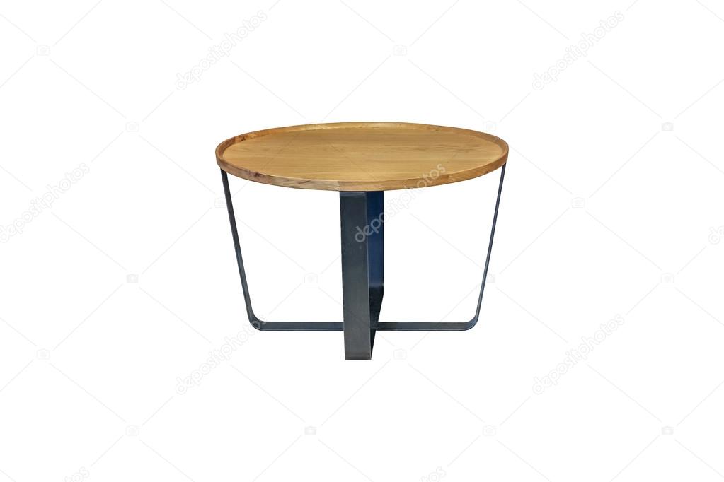 isolated luxury wooden round side table on white background with clipping path