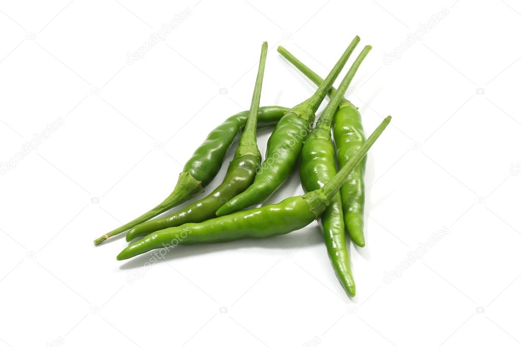 green hot chili pepper isolated on a white background