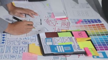 Çizimler ve dijital araçlarla UXUI tasarım beyin fırtınası oturumu