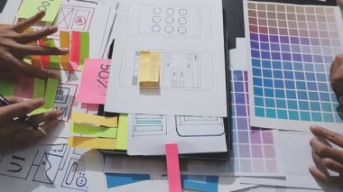 Çizimler ve dijital araçlarla UXUI tasarım beyin fırtınası oturumu