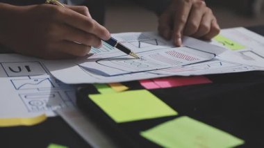 Çizimler ve dijital araçlarla UXUI tasarım beyin fırtınası oturumu
