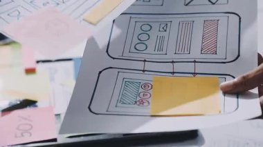 UXUI Tasarım İşbirliği. Modern çalışma alanında dijital projeyi tartışan profesyoneller.