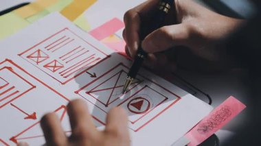 UXUI Tasarım İşbirliği. Modern çalışma alanında dijital projeyi tartışan profesyoneller.