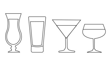 Dört boş kokteyl kadehinden oluşan vektör kokteyli. Çeşitli uygulamalar için uygun ölçeklenebilir tasarım. Yazdırma ve dijital ortam için uygun ölçeklenebilir vektör biçimi.