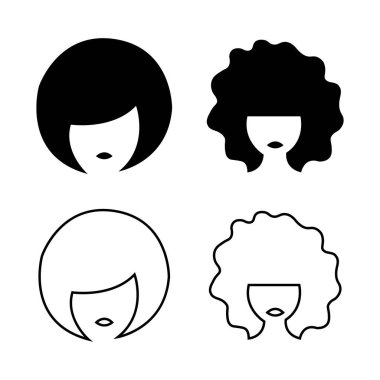 Dört adet stilize edilmiş kadın kafası ikişer ikişer sunuluyor. En üstteki satırda siyah siluetler var: biri kısa şilinli, diğeri ise şehvetli afro saçlı. Alttaki satırda aynı saç stillerinin çizgileri var, bir bob an.