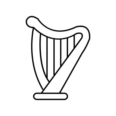 Basit bir arp çizimi, özellikle İrlanda arpı. Enstrüman, karakteristik kıvrımlı boyun, ses kutusu ve dikey çalışan birden fazla telle tasvir edilir. Ana hatları temiz ve siyah. İç renk dolgusu yok. Çizimler...