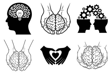 Ruhsal Sağlık Bilinci Silüeti Duygusal Sağlık ve Zihin Bakımı Konsepti. Akıl Sağlığı Farkındalığı Vektörü İllüstrasyonu.