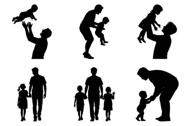 Baba ve Oğul Silueti Duygusal Babalar Günü Kutlama Resimleri. Babalar Günü Vektör İllüstrasyonu.